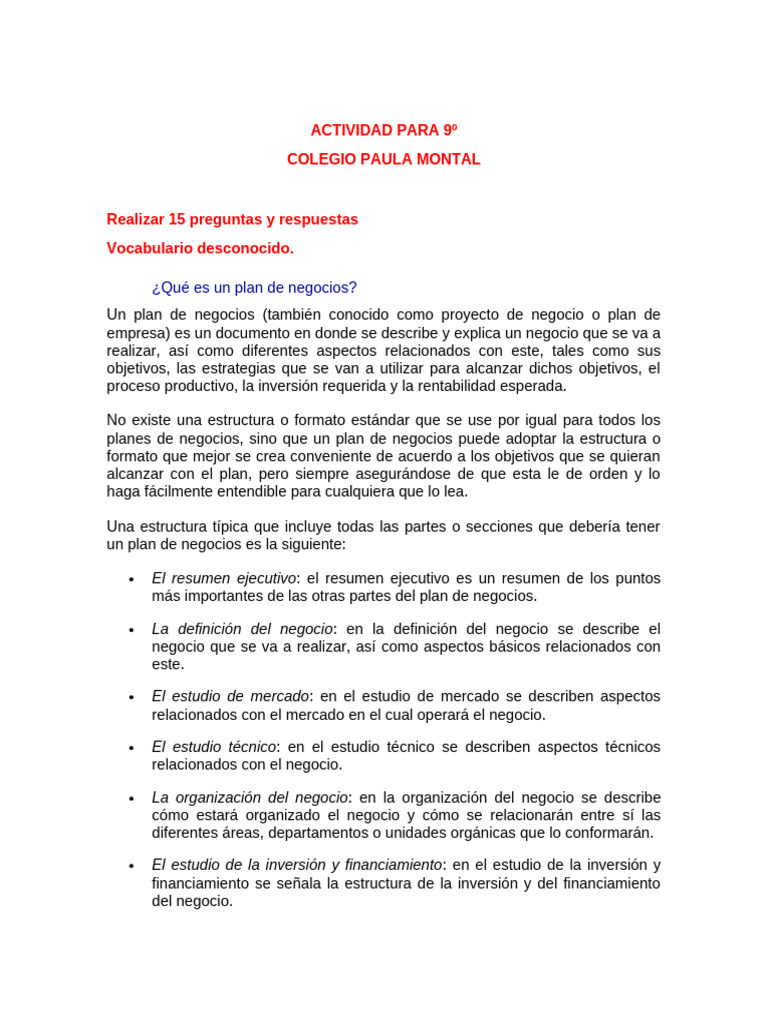 Guía para Elaborar un Plan de Negocios | PDF | Plan de negocios ...