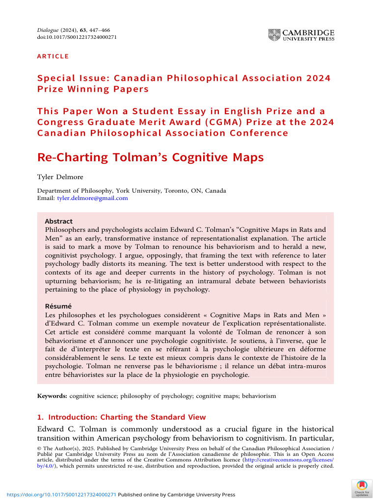 Reassessing Tolman's Cognitive Maps | PDF | Behaviorism | Psychology