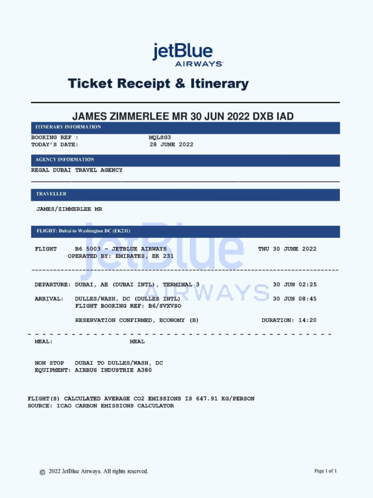 Jetblue Flight Reservation | PDF