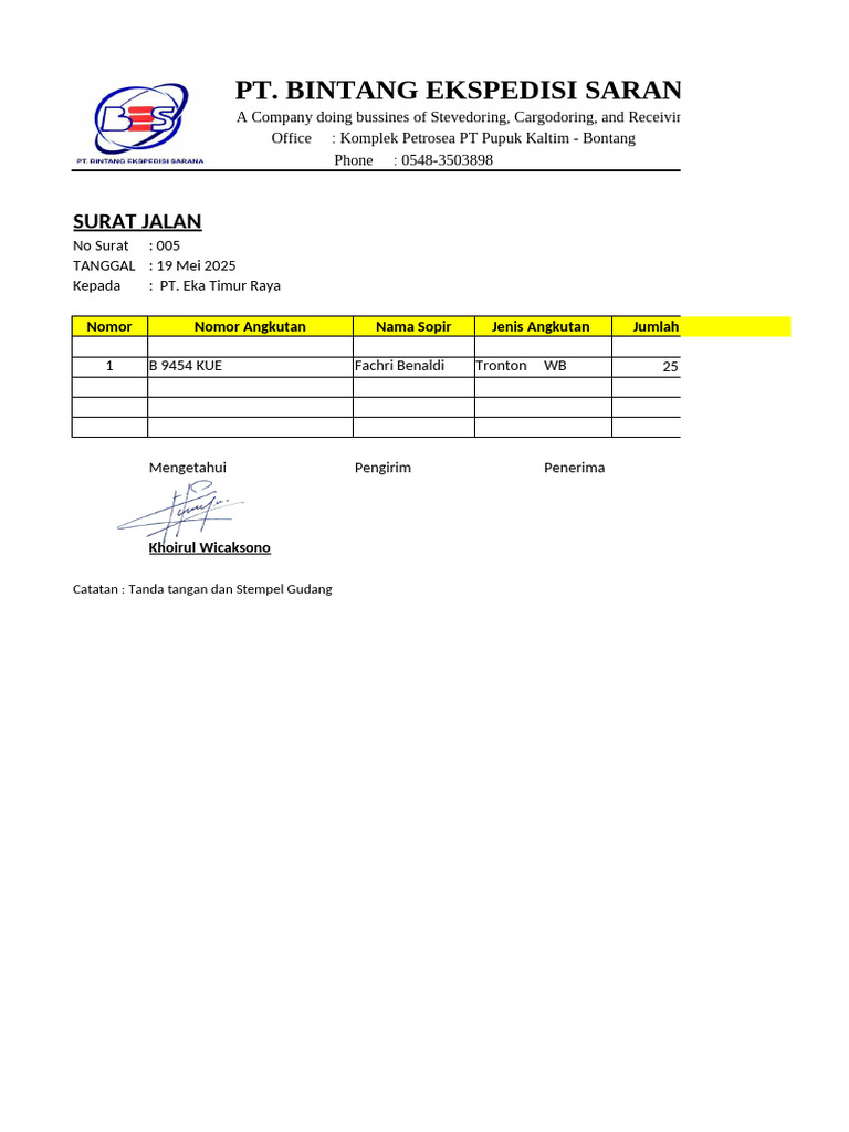 Surat Jalan PT. Bintang Ekspedisi | PDF