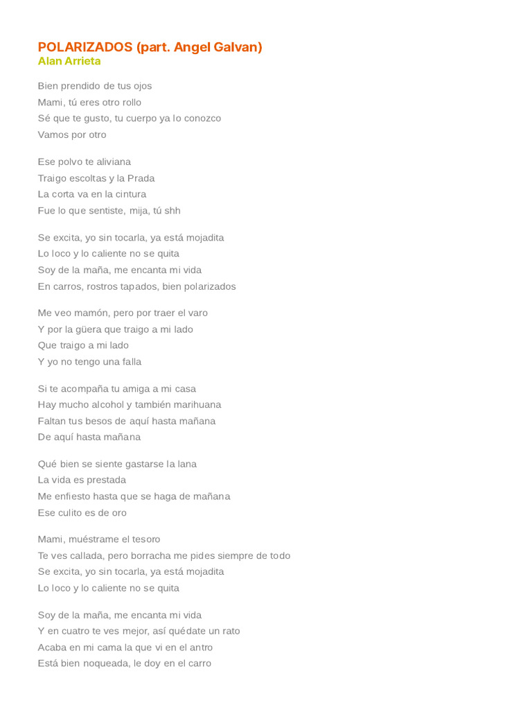 POLARIZADOS (PART. ANGEL GALVAN) - Alan Arrieta | PDF