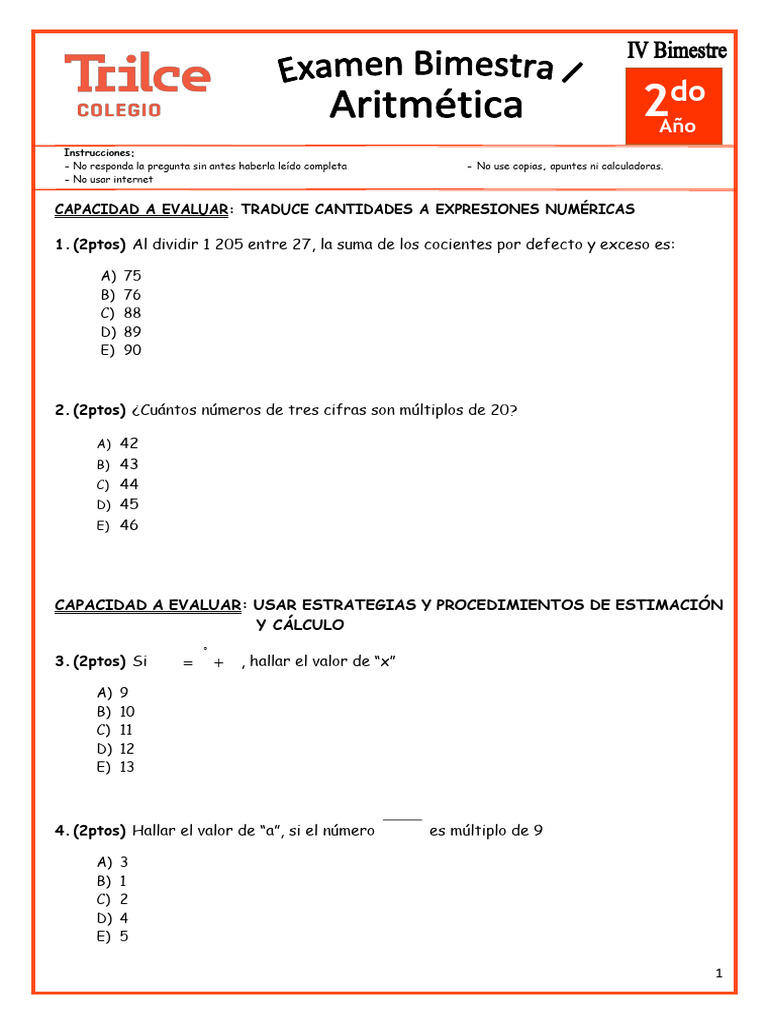 Ejercicios de Matemáticas para 2do Año | PDF