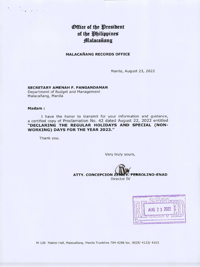 2023 Philippine Holidays Proclamation | PDF | Philippines | Observances