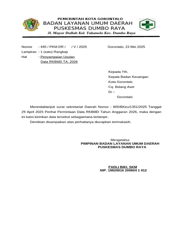 CONTOH SURAT USULAN RKBMD | PDF
