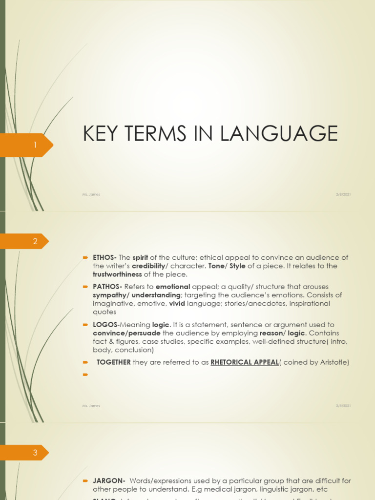 Key Language Terms Explained | PDF | Jargon | Linguistics