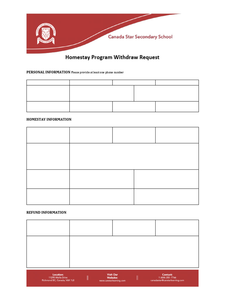 Homestay Program Withdrawal Form | PDF