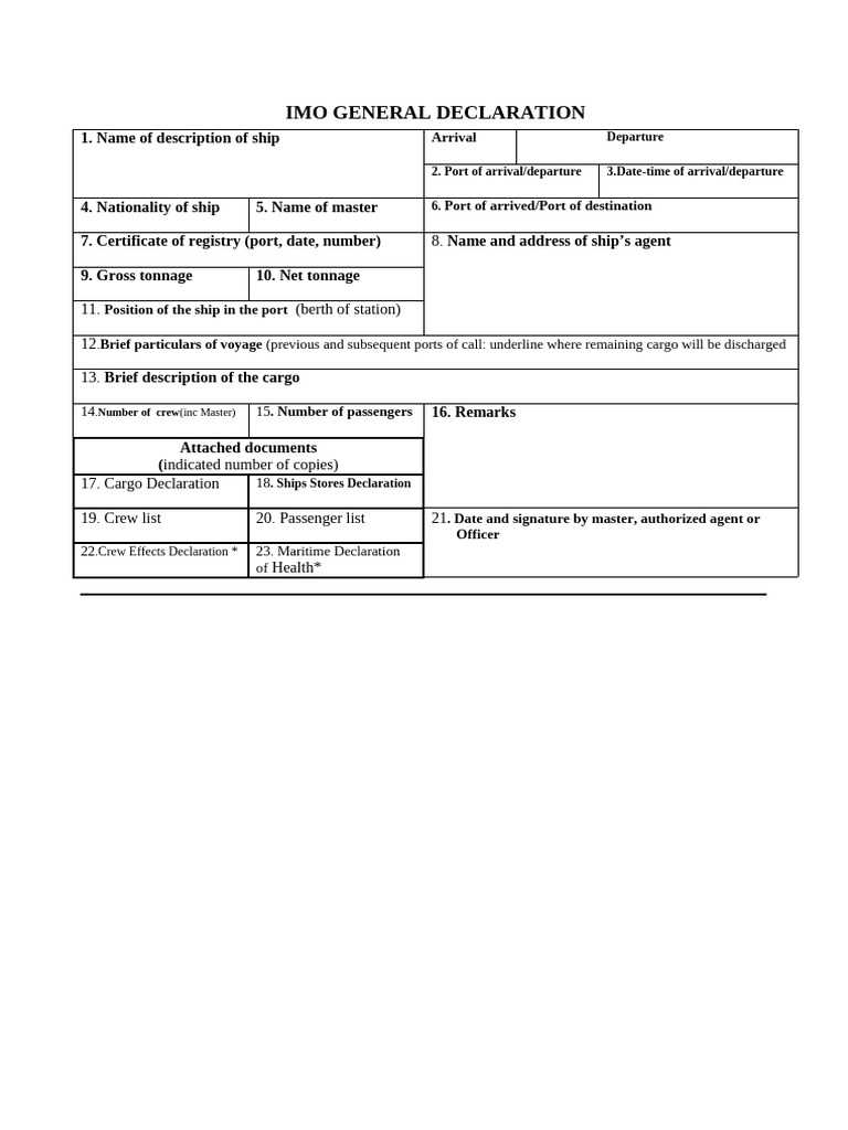 IMO DECLARATION FORM CUSTOMS | PDF