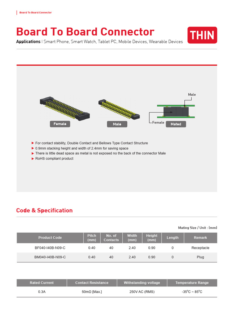 Board to Board Connector Specifications | PDF | Electrical Connector ...