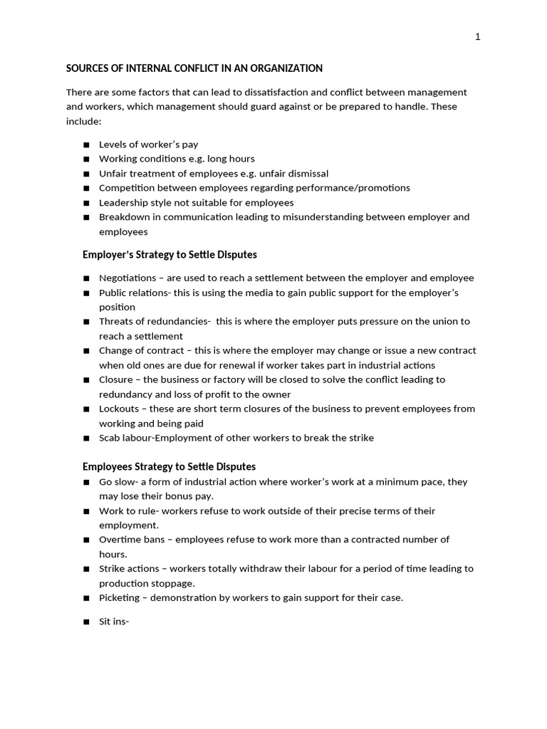 Internal Conflict and Resolution in Organizations | PDF | Employment ...