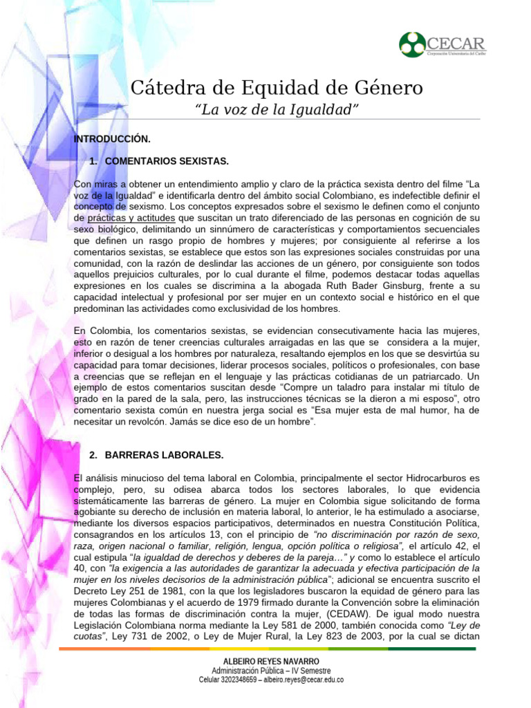 Trabajo Voz de La Igualdad | PDF | Sexismo | Estudios de género