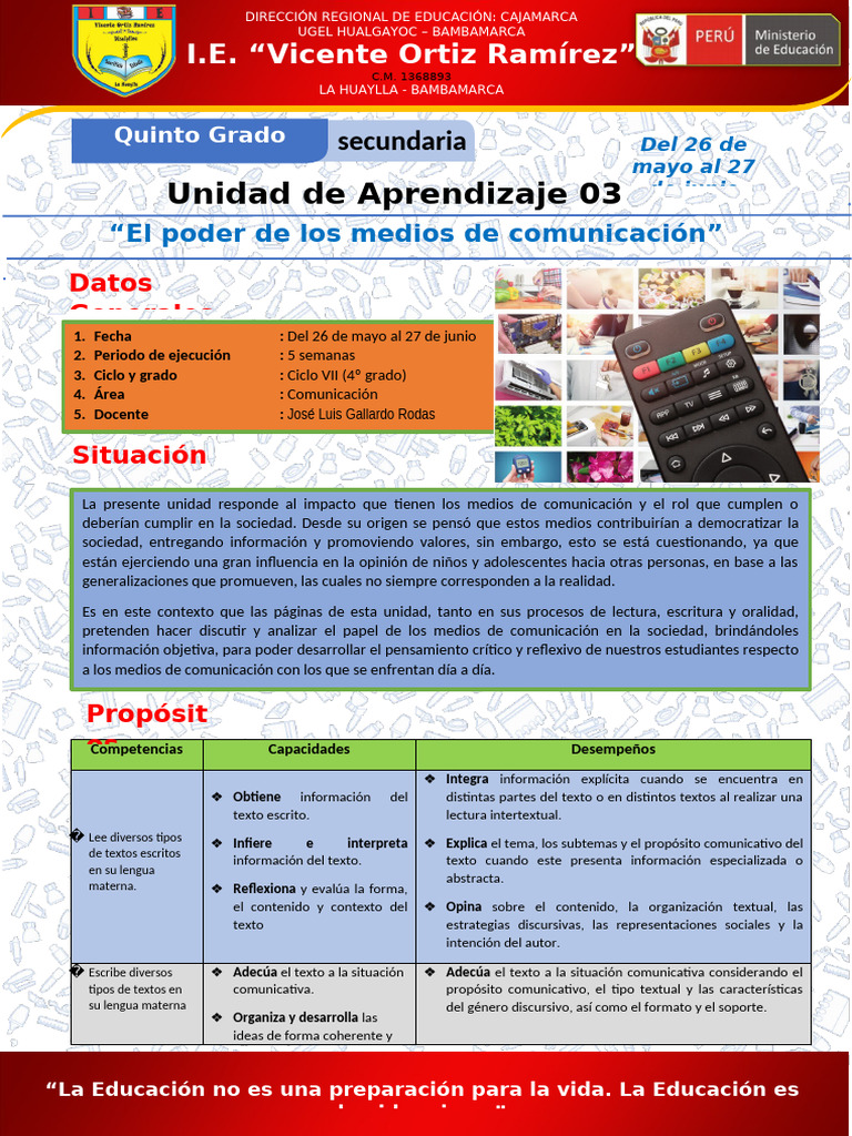 Unidad de Aprendizaje 3 - Quinto - Com | PDF | Evaluación | Aprendizaje
