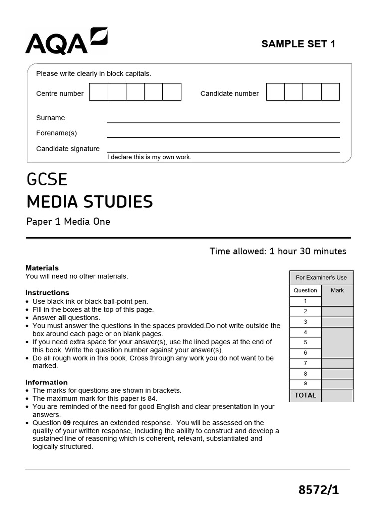 AQA GCSE Media Studies Paper 1 Sample | PDF | Advertising