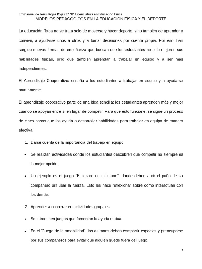 Modelos Pedagógicos en La Educación Física y El Deporte | PDF ...