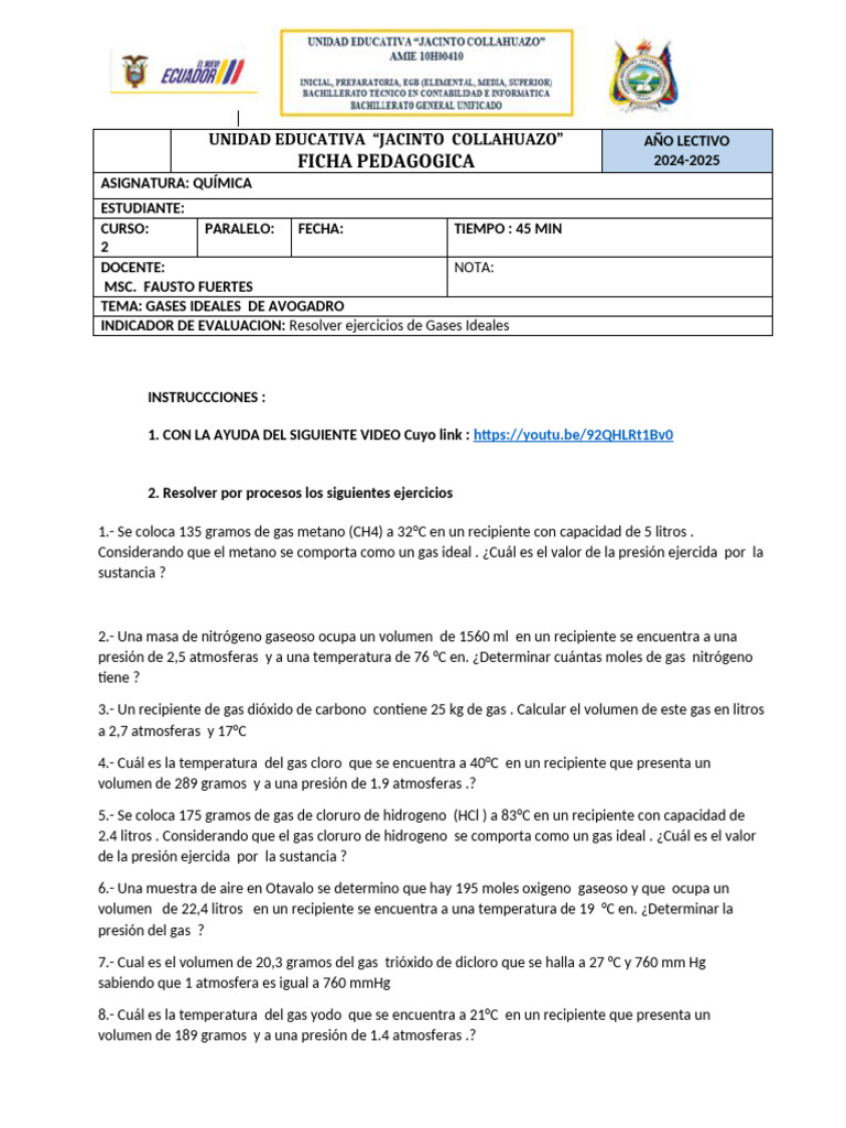 Ejercicios de Gases Ideales en Química | PDF | Gases | Mole (Unidad)