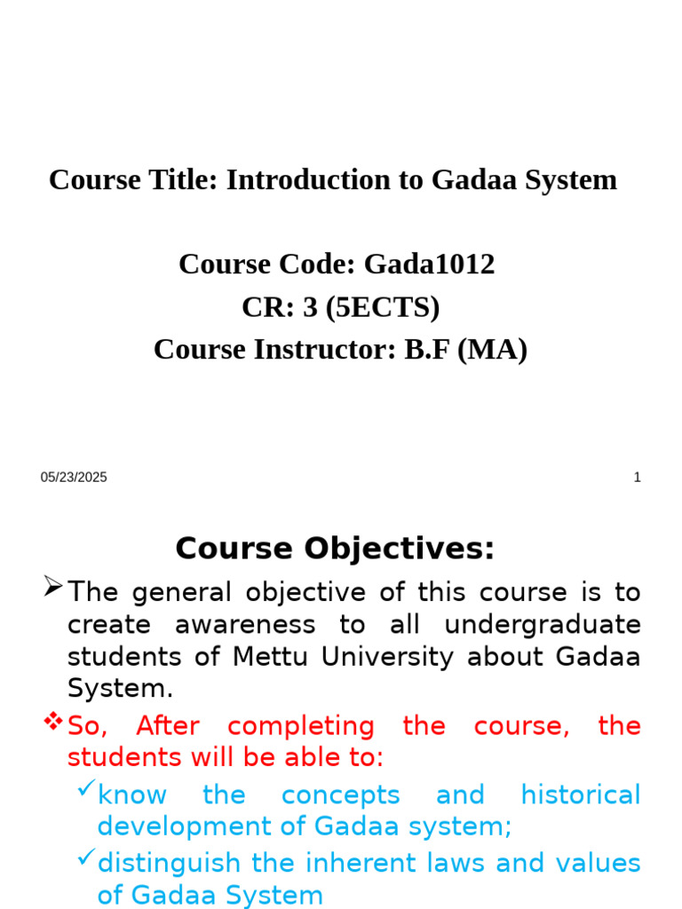 Introduction to Gadaa System Course | PDF | Woman