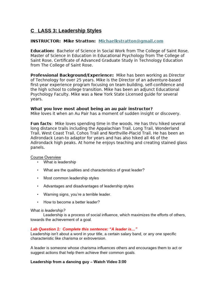 Leadership Styles and Qualities Overview | PDF | Leadership | Psychology