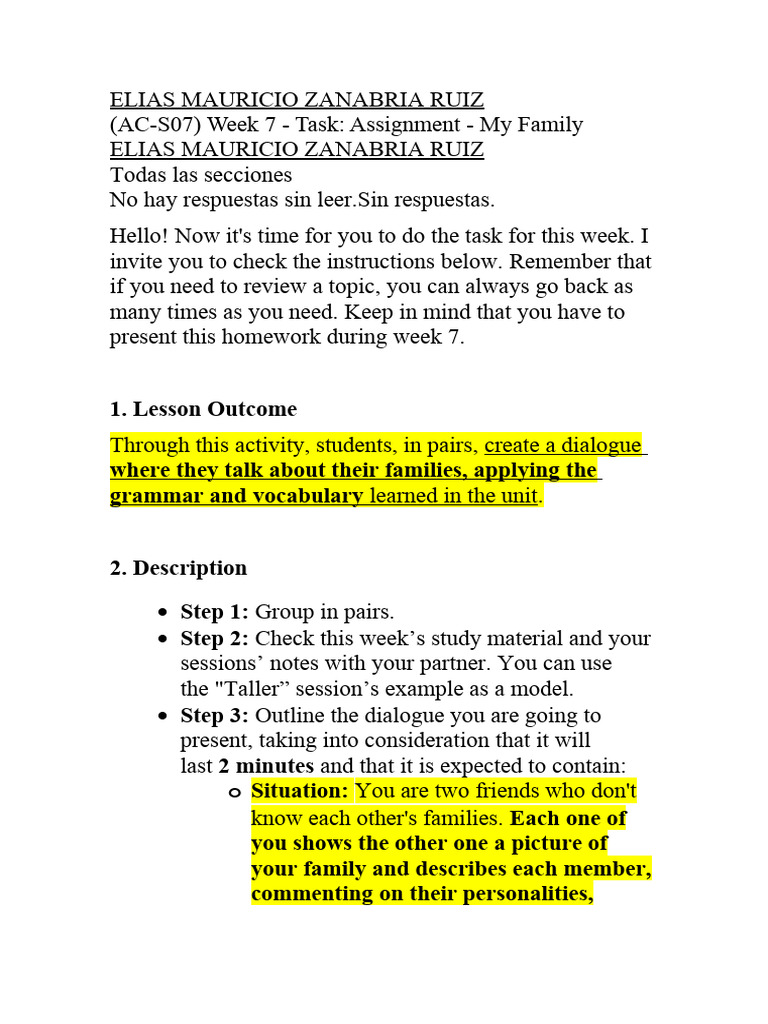 Family Dialogue Assignment Guide | PDF | Grammar | Human Communication