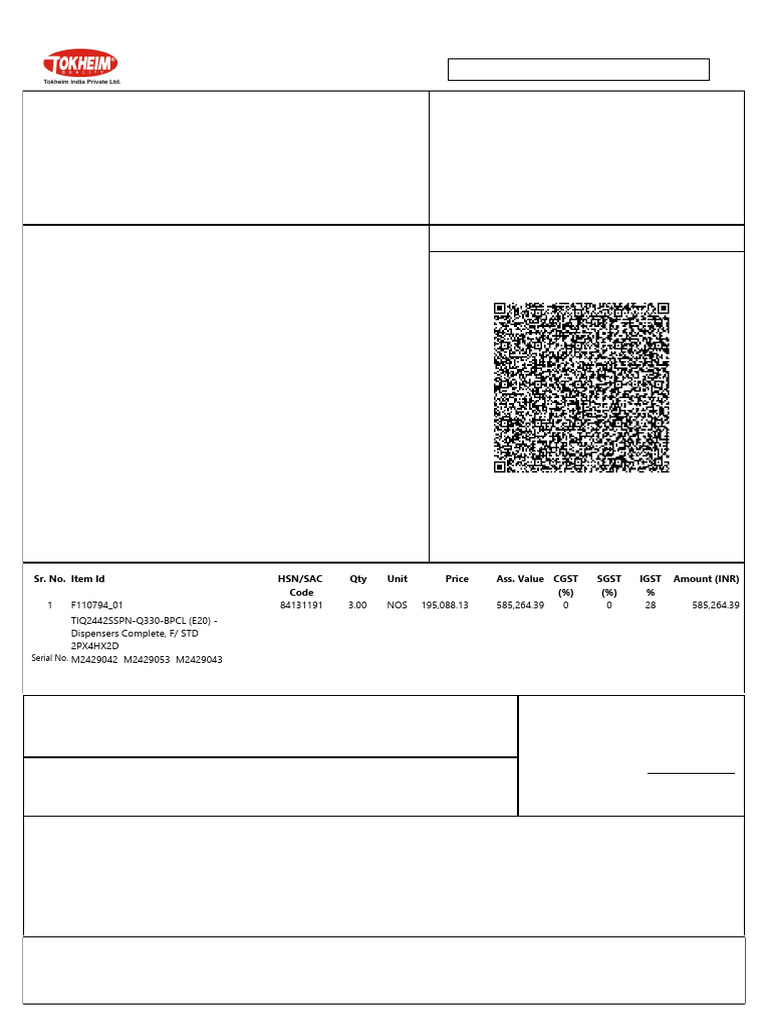Tax Invoice for Tokheim India Pvt. Ltd. | PDF | Business | Due Diligence