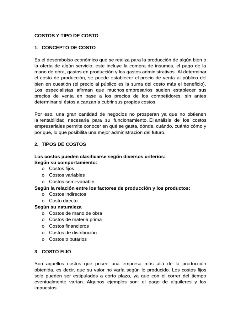 Tipos y Conceptos de Costos Empresariales | PDF | Costo | Business