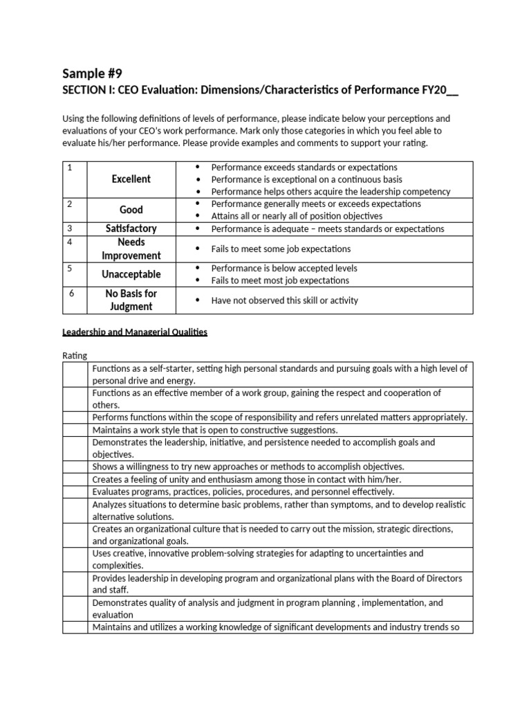 Chief Staff Performance Evaluation Sample9 | PDF | Leadership | Evaluation