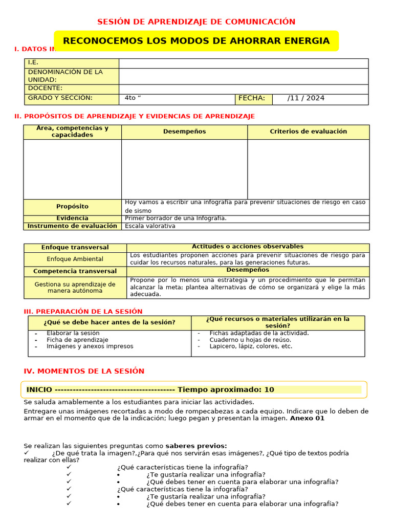 PS Sesion Ahorro de Ener 4to | PDF | Infografia | Aprendizaje