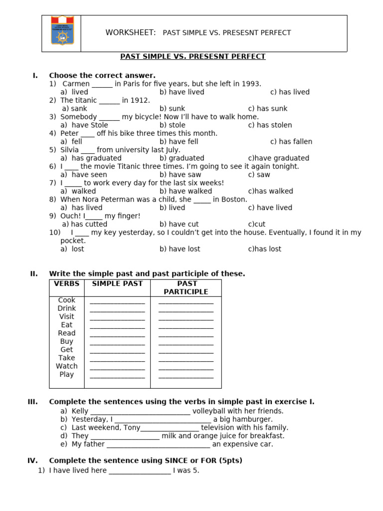 Past Simple vs. Present Perfect Worksheet | PDF | Linguistic Morphology ...