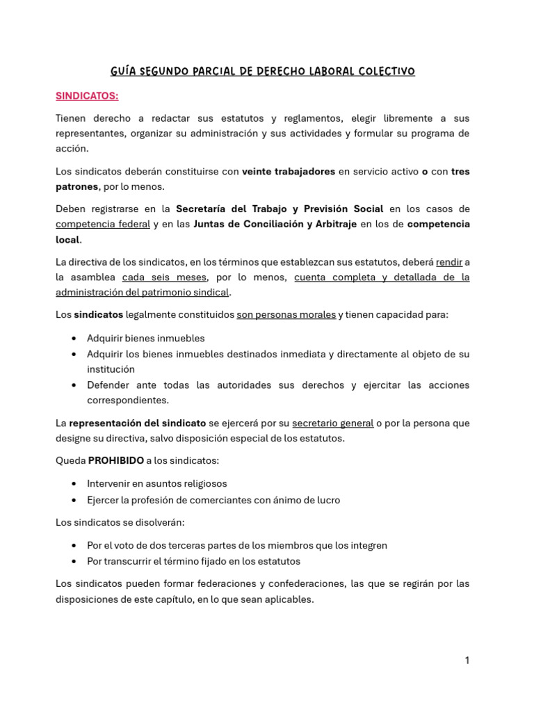 Guía Segundo Parcial de Derecho Laboral Colectivo | PDF | Sindicato ...