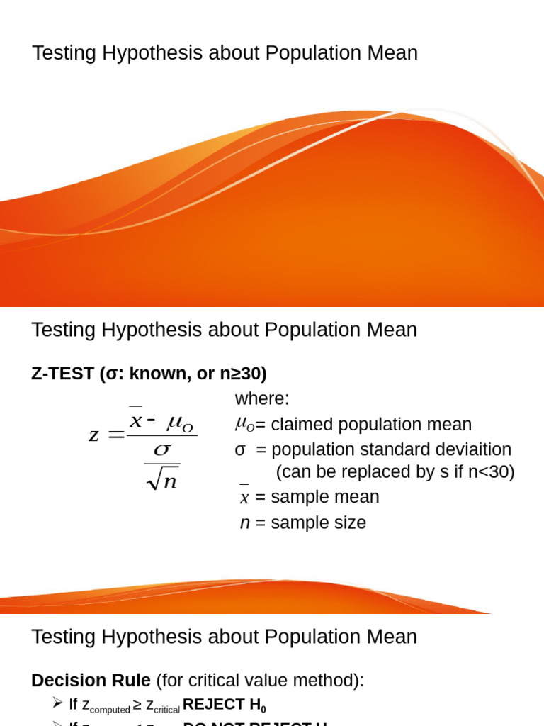 Hypothesis Testing for Population Mean | PDF | Scientific Method ...