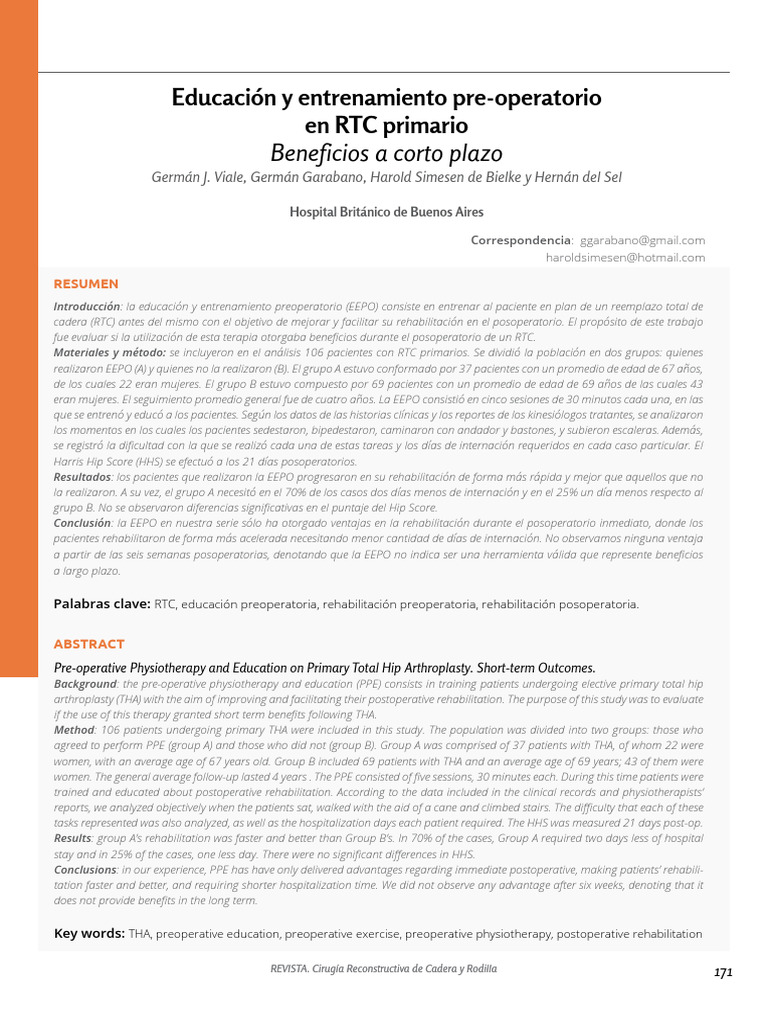 Beneficios de la Educación Preoperatoria en RTC | PDF | Medicina ...
