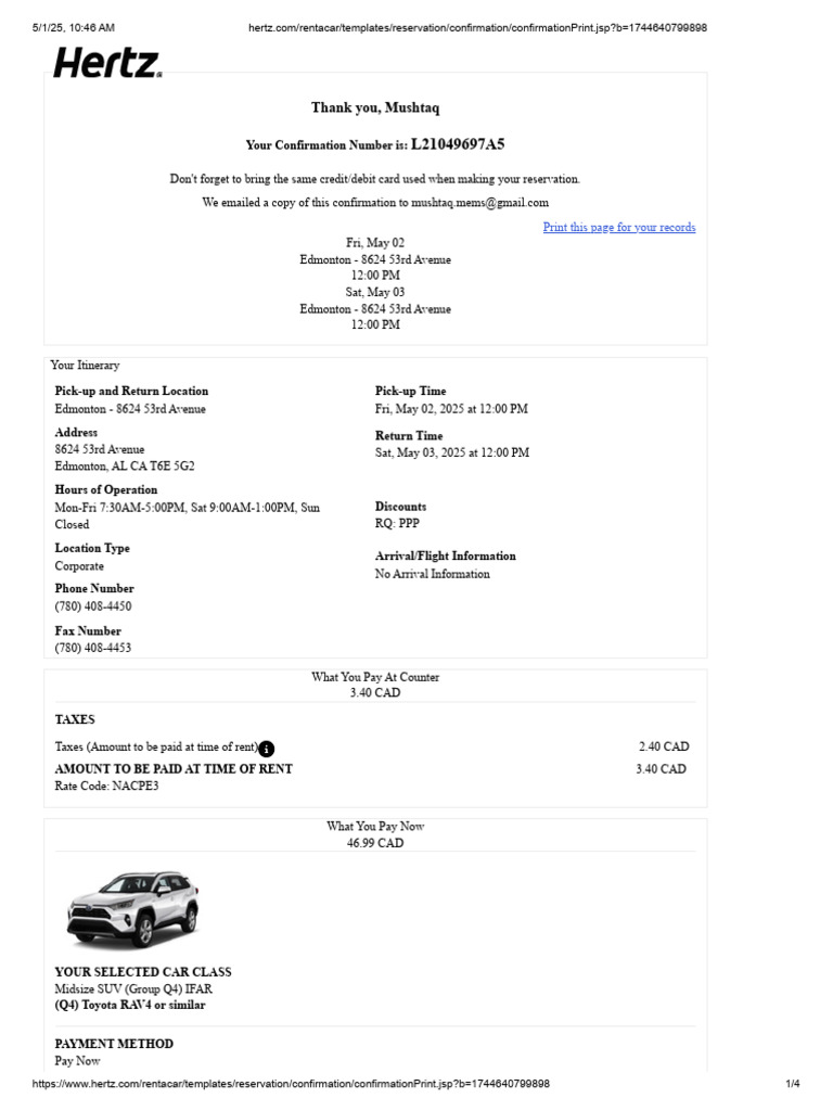Rentacar Templates Reservation Confirmation Confirmationprint - JSP B ...