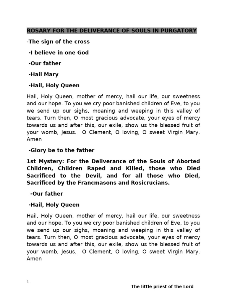 Rosary Prayers for Purgatory Souls | PDF | Mercy | Mary, Mother Of Jesus