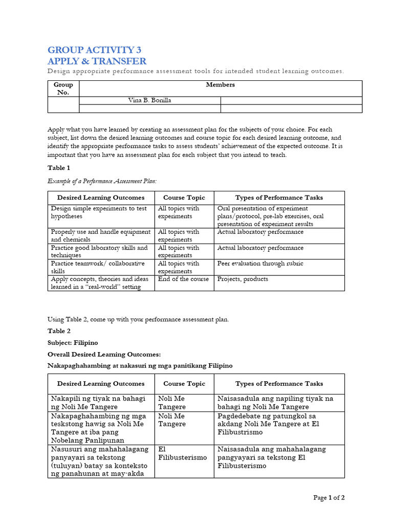 Performance Assessment Plan Creation | PDF | Experiment | Learning