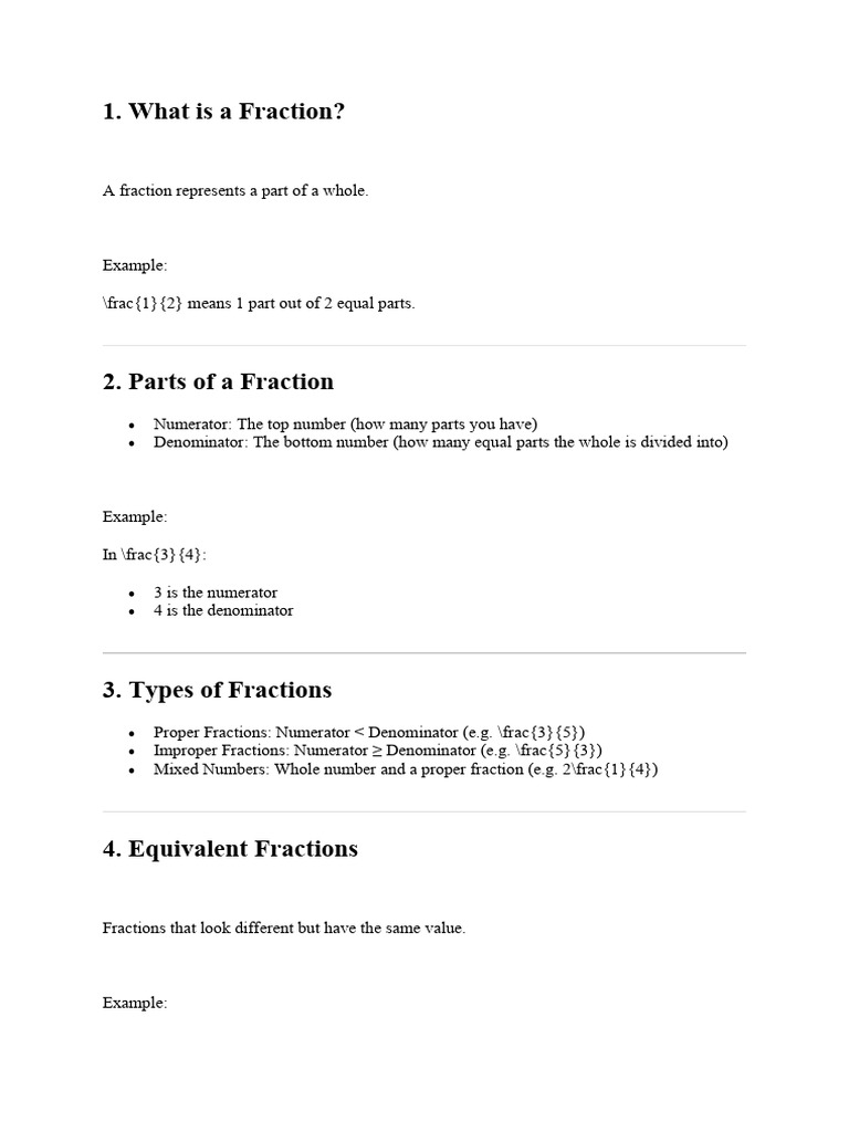 Understanding Fractions for Grade 6 | PDF