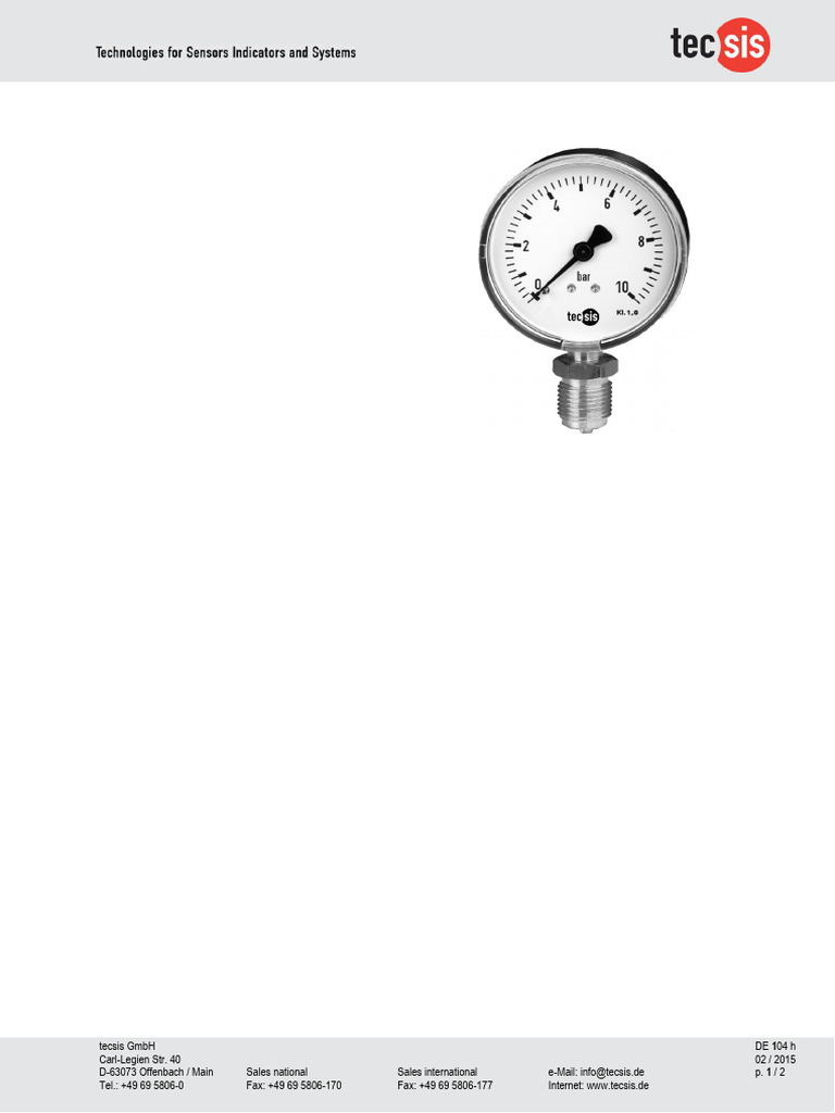Standard Pressure Gauges Overview | PDF | Pressure Measurement | Pressure