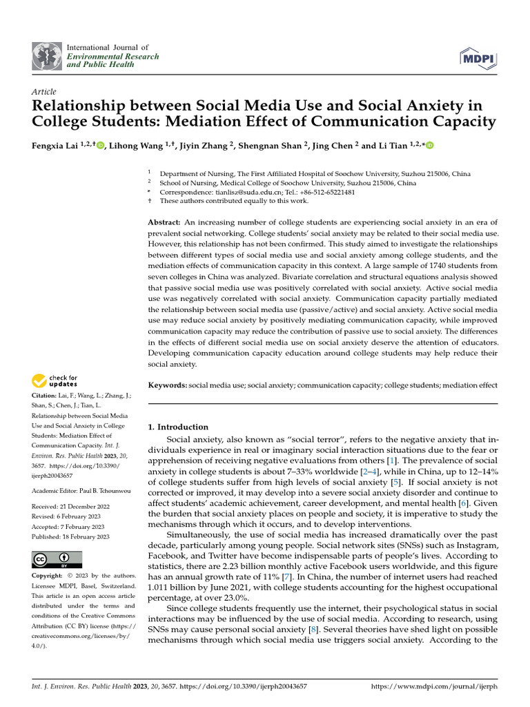 Social Media Use and College Students' Anxiety | PDF | Social Media ...