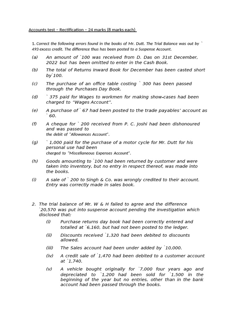 Rectification of Accounting Errors Guide | PDF | Debits And Credits ...