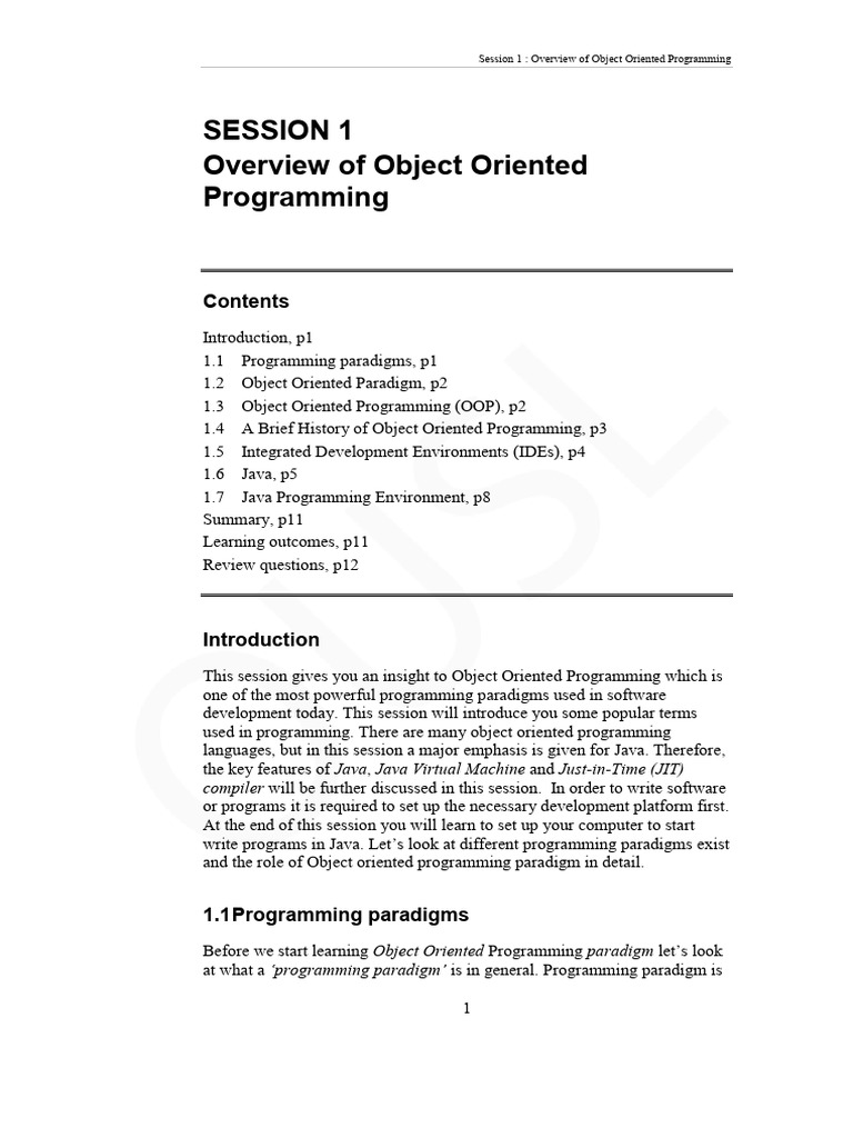 Introduction to Object Oriented Programming | PDF | Java (Programming ...