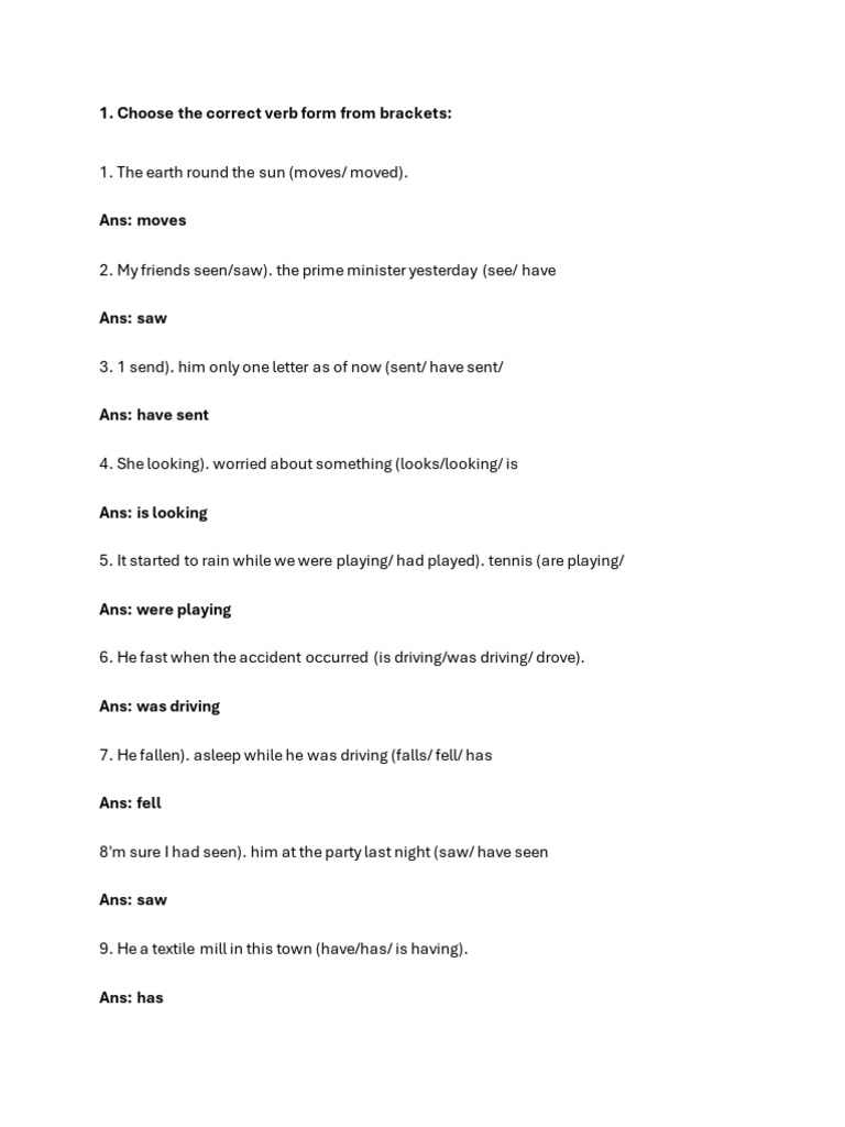 Verb Form Exercise Practice | PDF