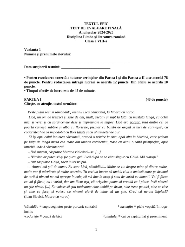 Test de Evaluare Clasa A 8 A | PDF