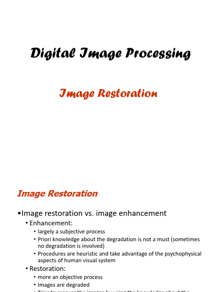 Image Restoration Techniques Explained | PDF | Signal Processing ...
