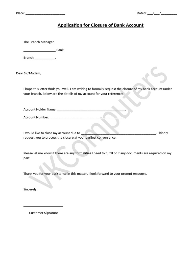 Bank Account Closure Application Letter | PDF