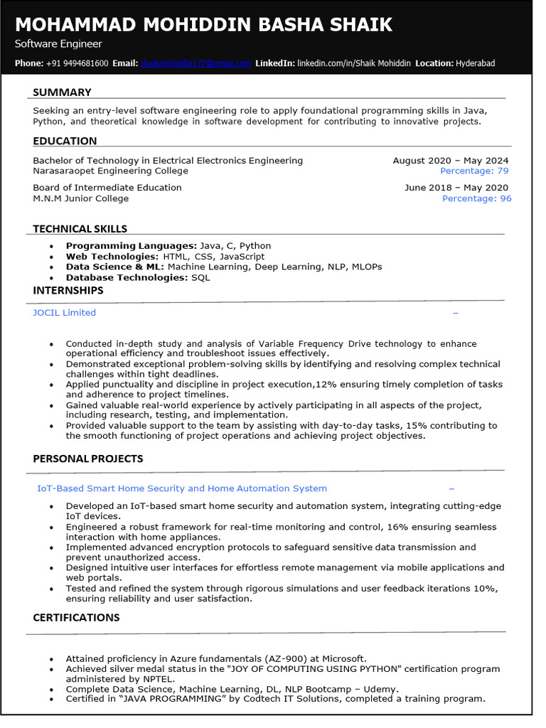 Entry-Level Software Engineer Resume | PDF | Home Automation | Computer ...