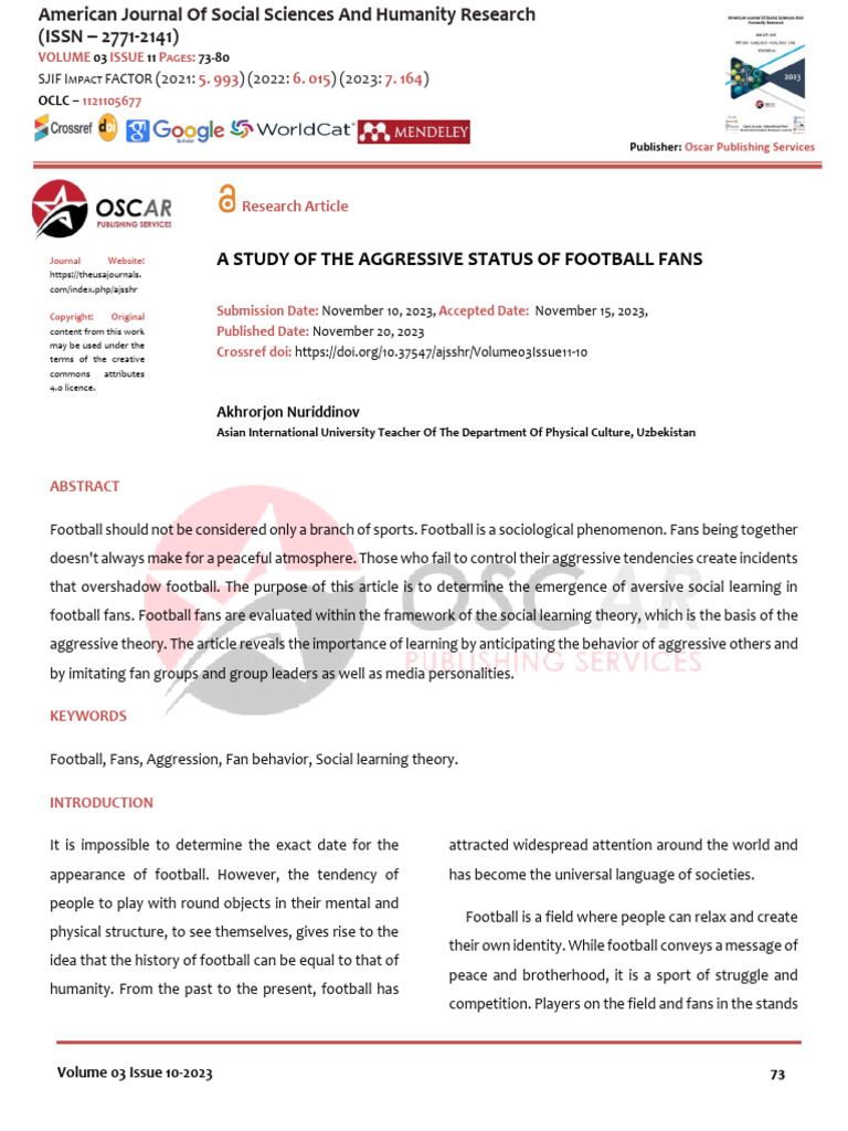 Aggression Among Football Fans: A Study | PDF | Aggression | Violence