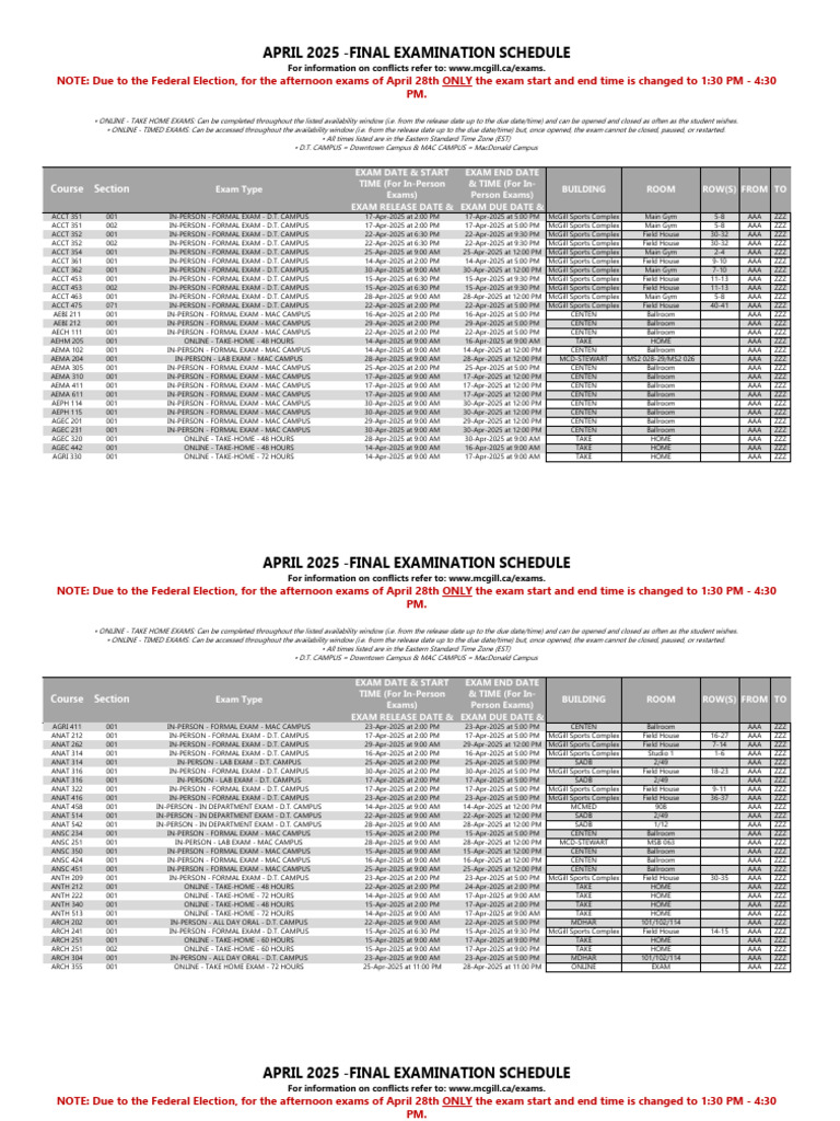 April 2025 Final Exam Schedule | PDF | Methodology | Tests