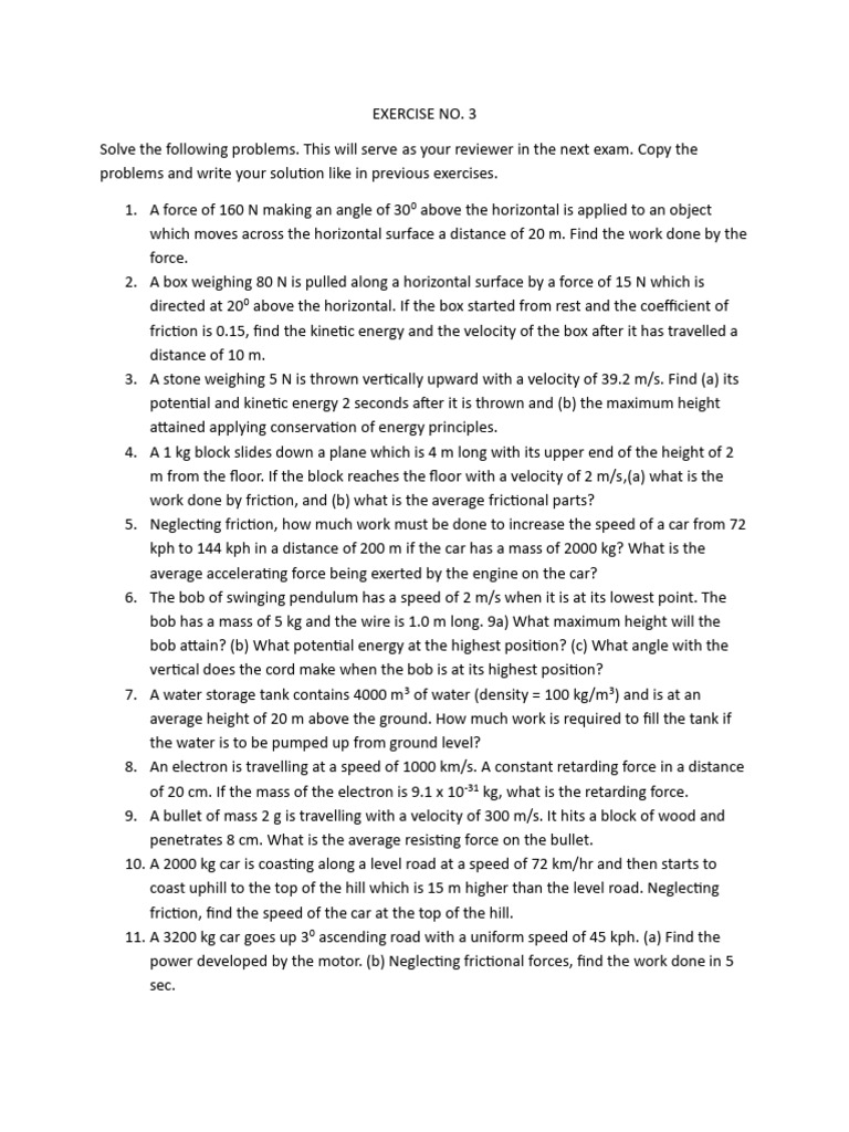 Physics Work and Energy Problem Set | PDF | Force | Friction