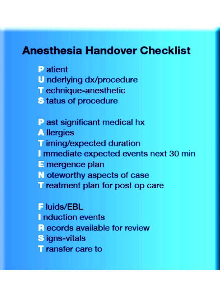Anaesthesia Checklist | PDF
