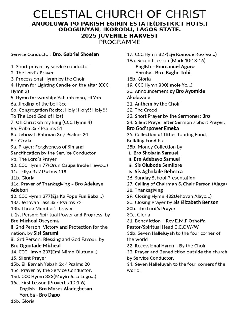 2025 Juvenile Harvest Program Guide | PDF | Hymns | Worship