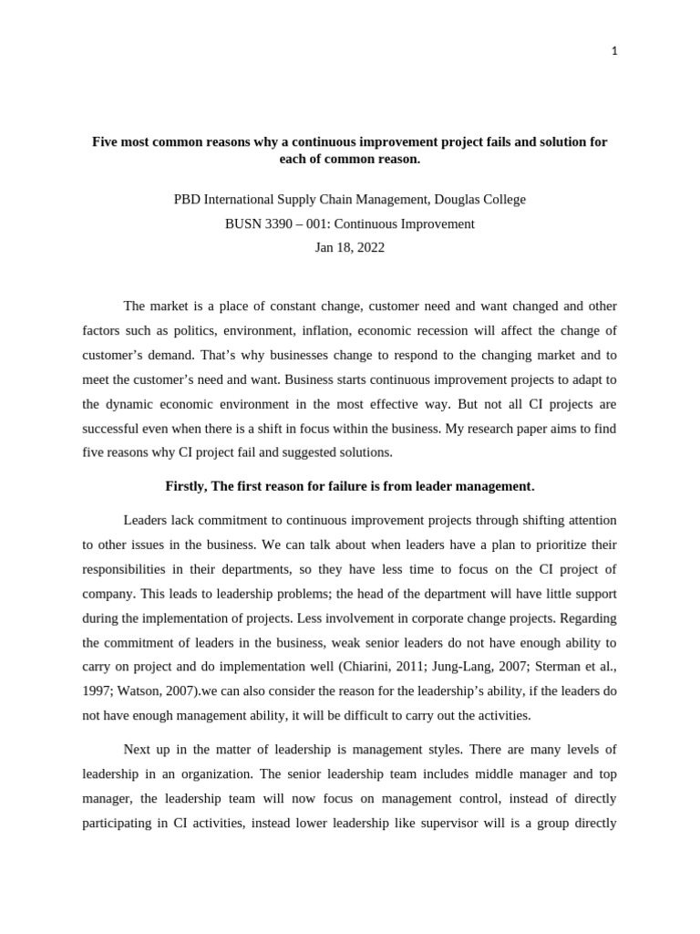 Reasons for CI Project Failures | PDF | Leadership | Goal