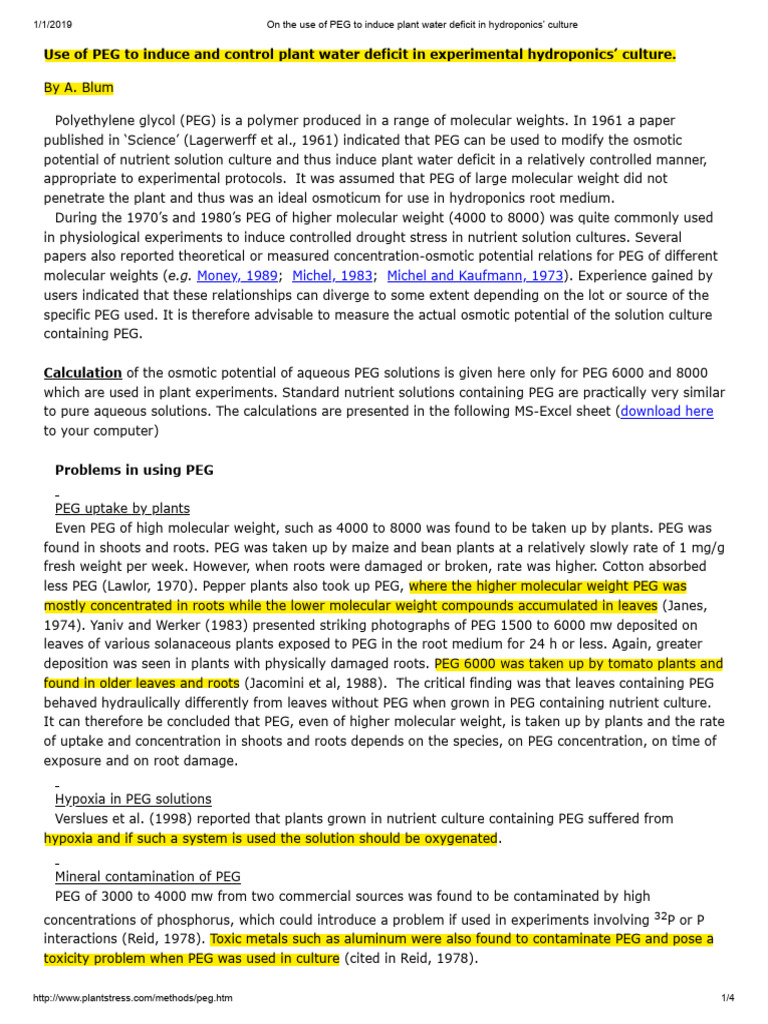 PEG for Inducing Plant Water Deficit | PDF | Polyethylene Glycol | Root