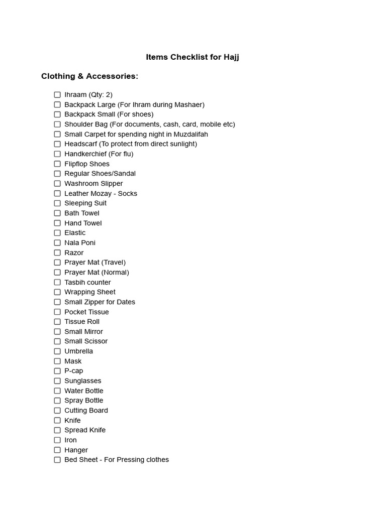 Hajj Checklist | PDF
